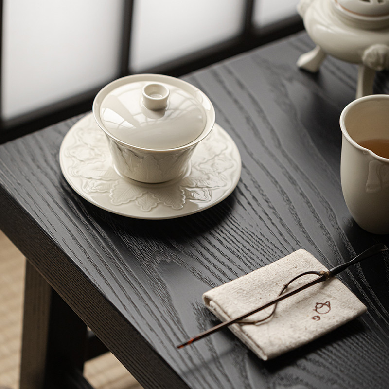 Ding-Ware-Relief-Sculpture-Ceramic-Banana-Leaves-130ml-Gaiwan-6 Ding Ware Relief Sculpture Ceramic Banana Leaves 130ml Gaiwan