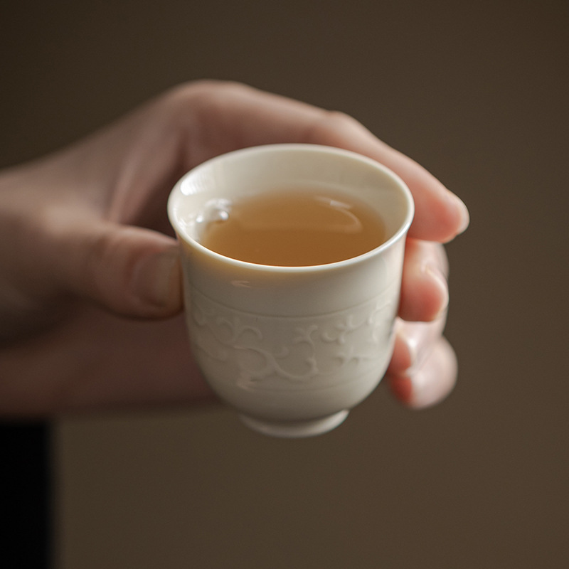 Ding Ware Relief Sculpture Ceramic Twisted Lotus 50ml Tea Cup