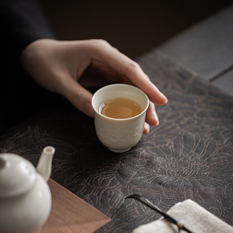 Ding Ware Relief Sculpture Ceramic Twisted Lotus 50ml Tea Cup