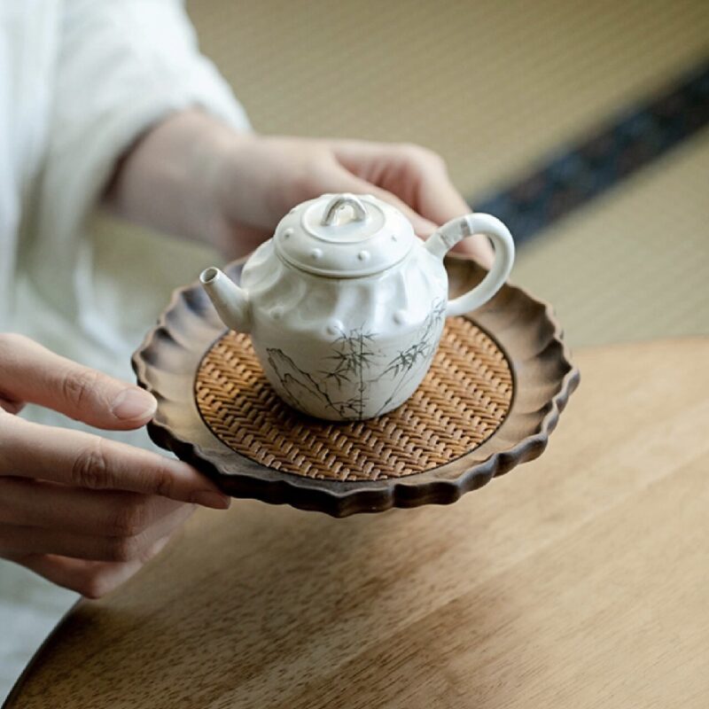 Elegant-Walnut-Wood-Rattan-Woven-Tea-Boat-2 Elegant Walnut Wood Rattan Woven Tea Boat