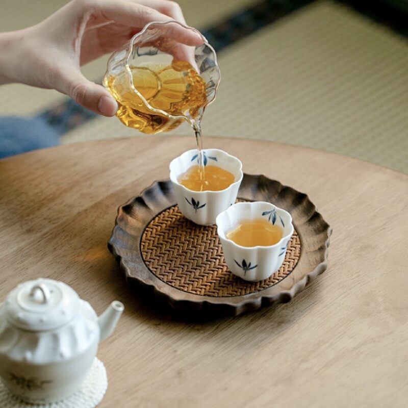 Elegant-Walnut-Wood-Rattan-Woven-Tea-Boat-5 Elegant Walnut Wood Rattan Woven Tea Boat