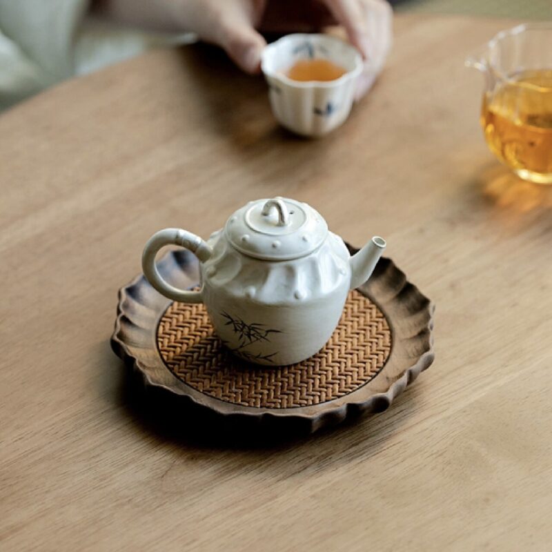 Elegant-Walnut-Wood-Rattan-Woven-Tea-Boat-6 Elegant Walnut Wood Rattan Woven Tea Boat
