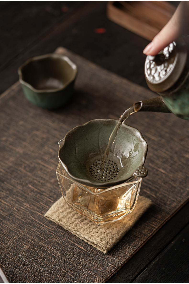Gradient Glaze Ceramic Lotus  Tea Filter Set