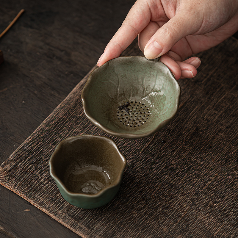 Gradient Glaze Ceramic Lotus  Tea Filter Set