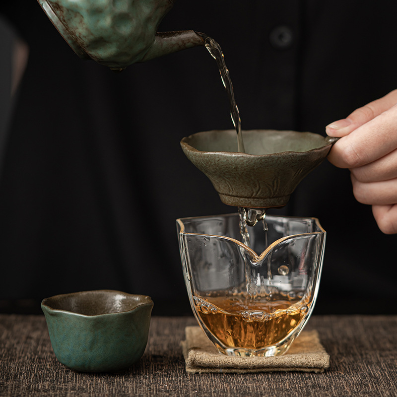 Gradient Glaze Ceramic Lotus  Tea Filter Set