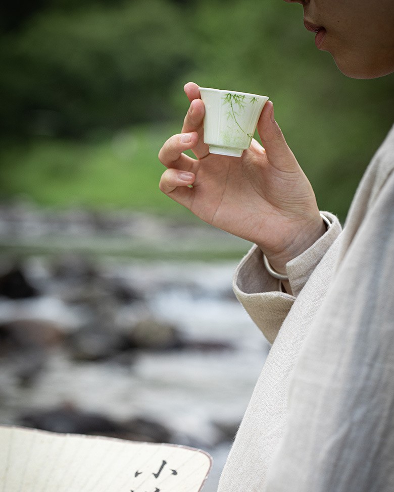 Hand-painted-Ceramic-Bamboo-Serenity-40ml-Tea-Cup-6 Hand-painted Ceramic Bamboo Serenity 40ml Tea Cup