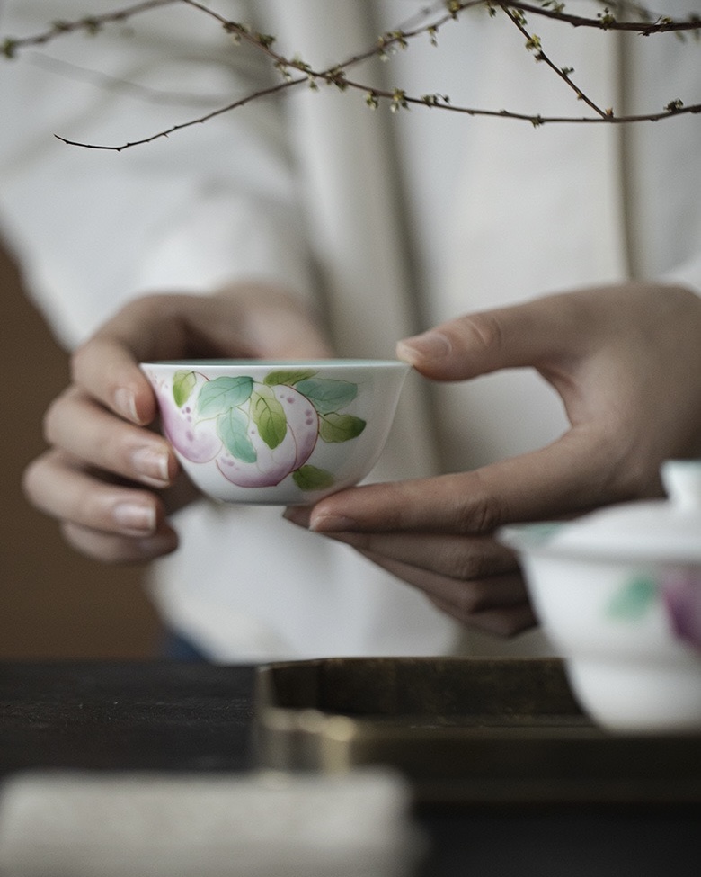 Hand-painted-Ceramic-Emerald-Green-Peach-60ml-Host-Tea-Cup-2 Hand-painted Ceramic Emerald Green Peach 60ml Host Tea Cup