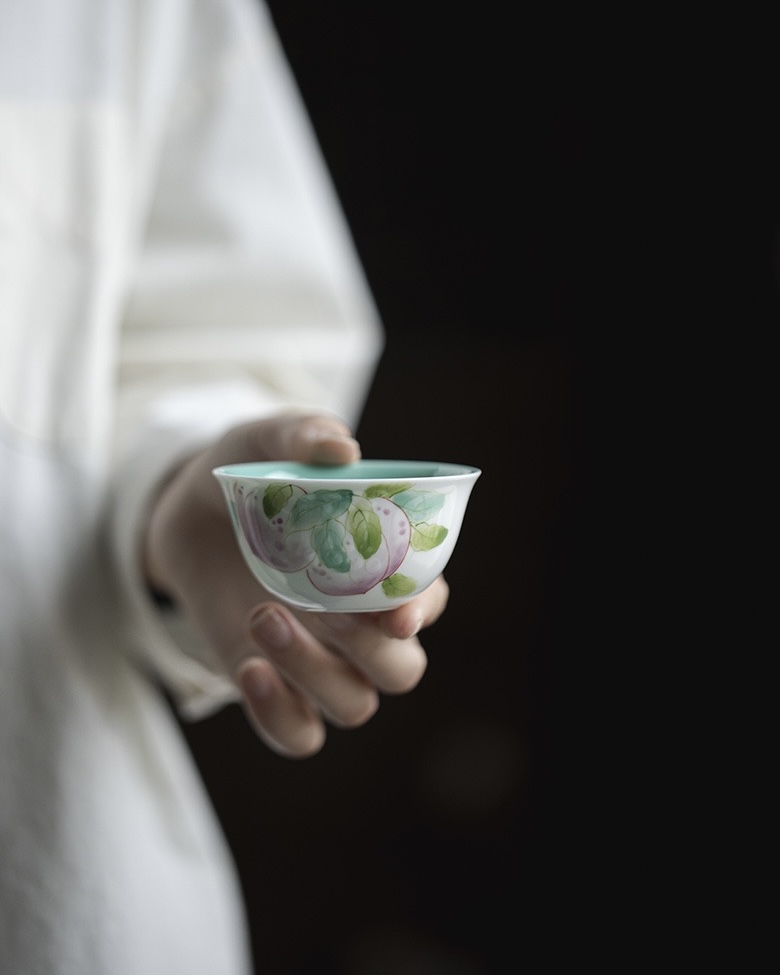 Hand-painted-Ceramic-Emerald-Green-Peach-60ml-Host-Tea-Cup-3 Hand-painted Ceramic Emerald Green Peach 60ml Host Tea Cup