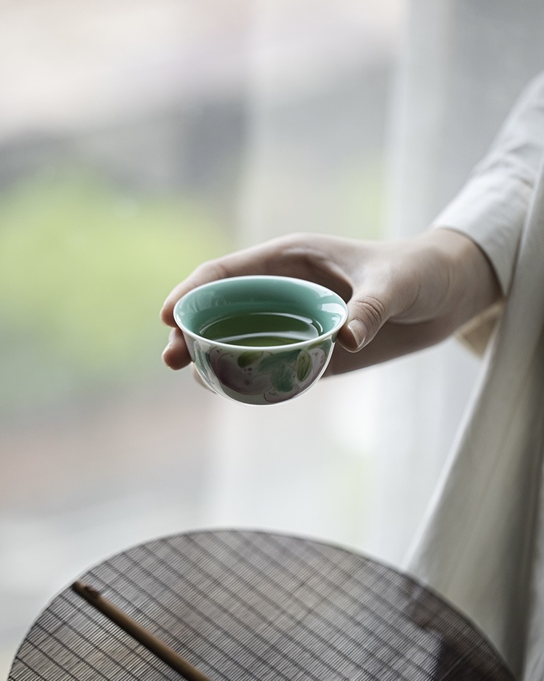 Hand-painted-Ceramic-Emerald-Green-Peach-60ml-Host-Tea-Cup-6 Hand-painted Ceramic Emerald Green Peach 60ml Host Tea Cup