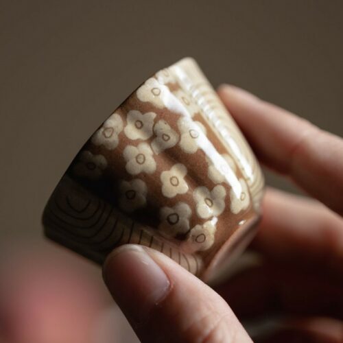 Hand-painted-Ceramic-Flower-and-Growth-Ring-50ml-Tea-Cup-1 Hand-painted Ceramic Flower and Growth Ring 50ml Tea Cup