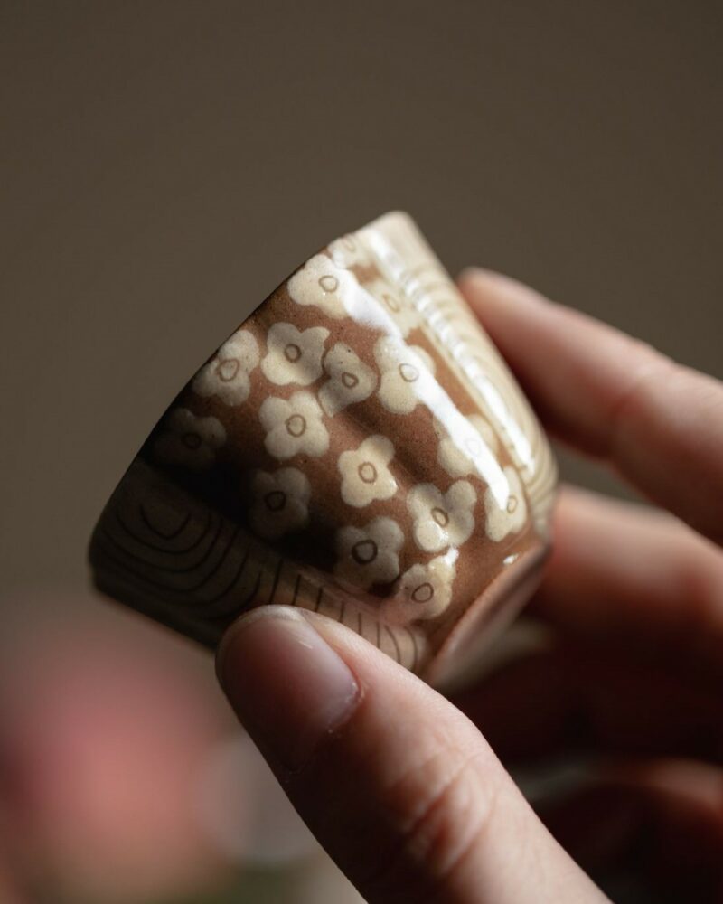 Hand-painted-Ceramic-Flower-and-Growth-Ring-50ml-Tea-Cup-1 Hand-painted Ceramic Flower and Growth Ring 50ml Tea Cup
