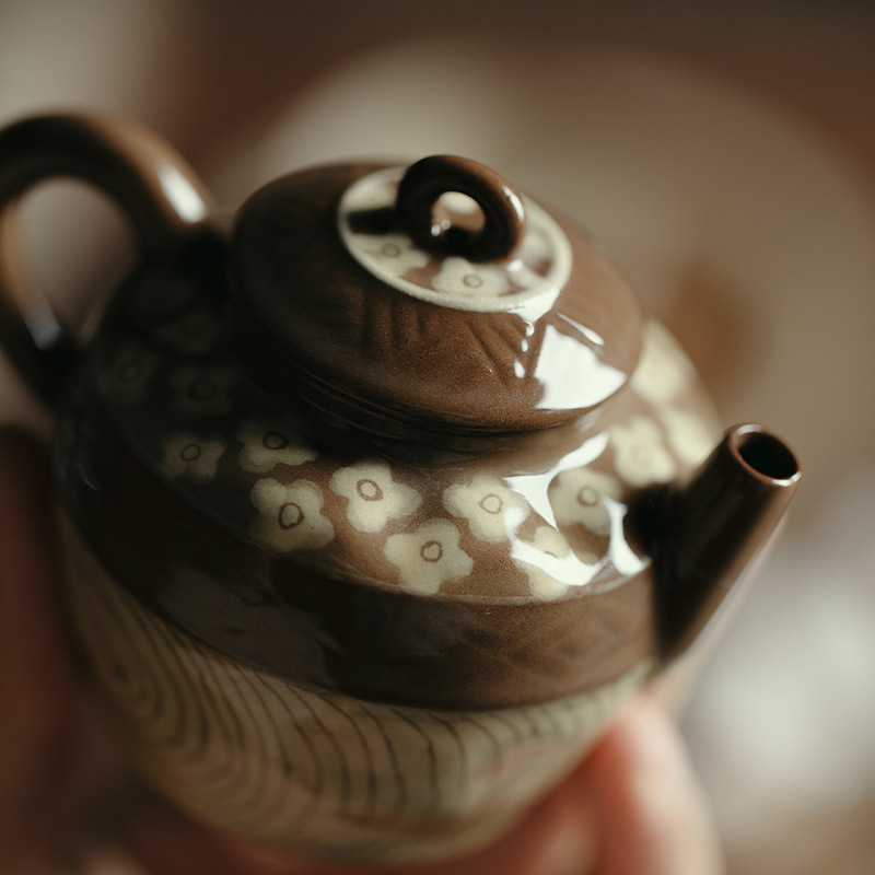 Hand-painted Ceramic Flower and Growth Ring 120ml Chinese Teapot