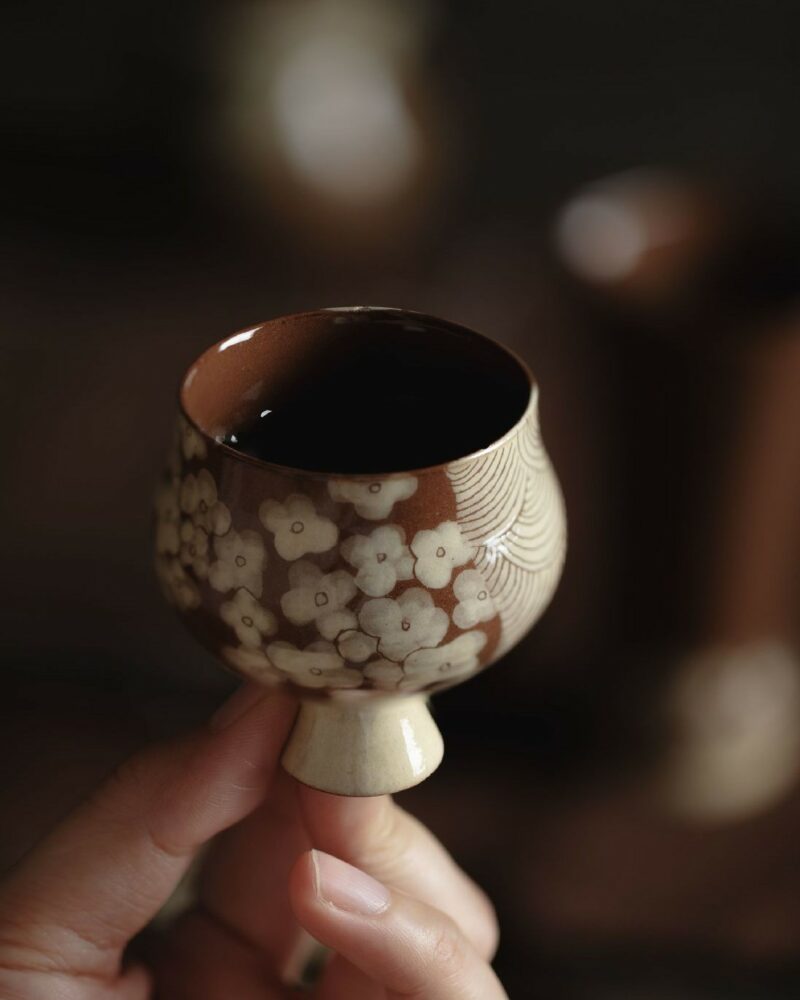 Hand-painted-Ceramic-Flower-and-Growth-Ring-Host-Tea-Cup-1 Hand-painted Ceramic Flower and Growth Ring Host Tea Cup