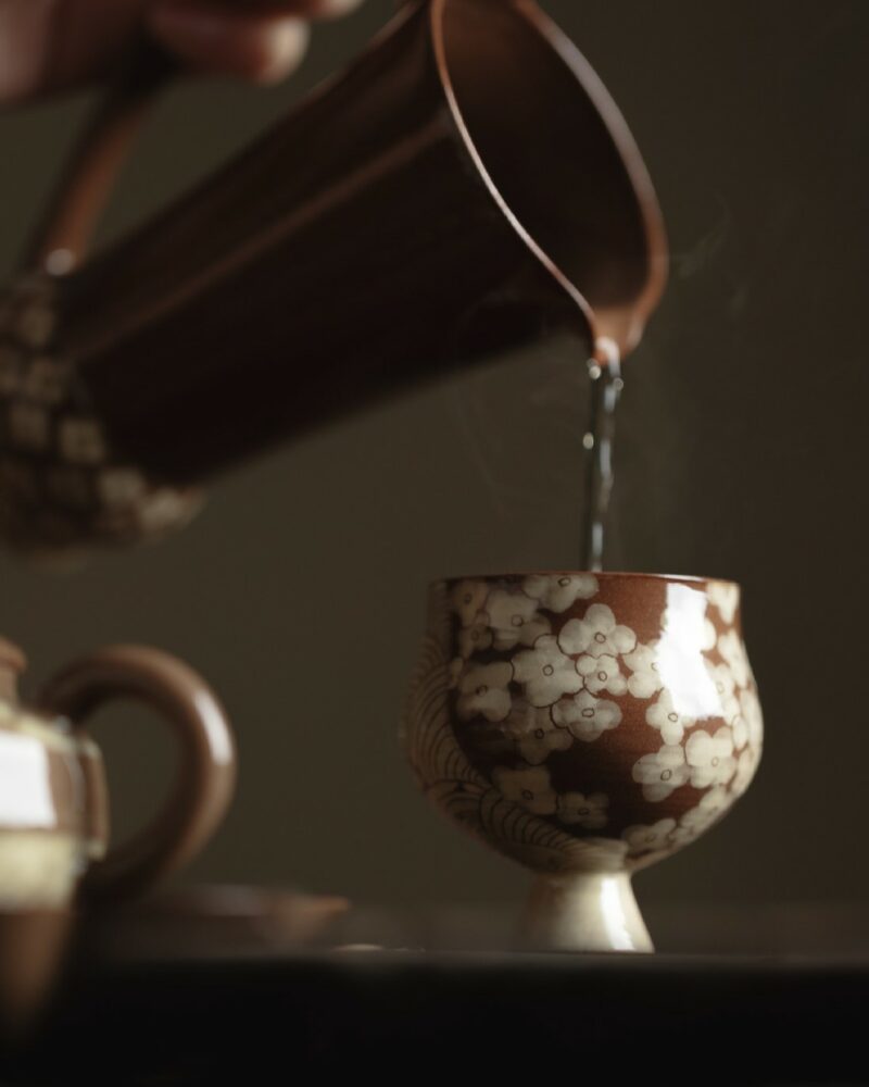 Hand-painted-Ceramic-Flower-and-Growth-Ring-Host-Tea-Cup-2 Hand-painted Ceramic Flower and Growth Ring Host Tea Cup