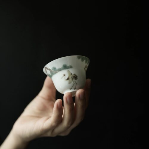Handmade-Ceramic-Pine-Crane-60ml-Host-Tea-Cup-1 Handmade Ceramic Pine Crane 60ml Host Tea Cup