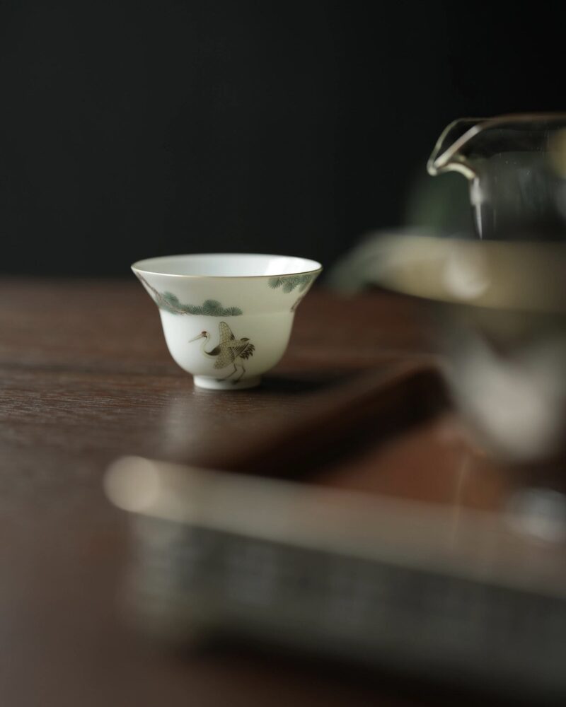 Handmade-Ceramic-Pine-Crane-60ml-Host-Tea-Cup-2 Handmade Ceramic Pine Crane 60ml Host Tea Cup