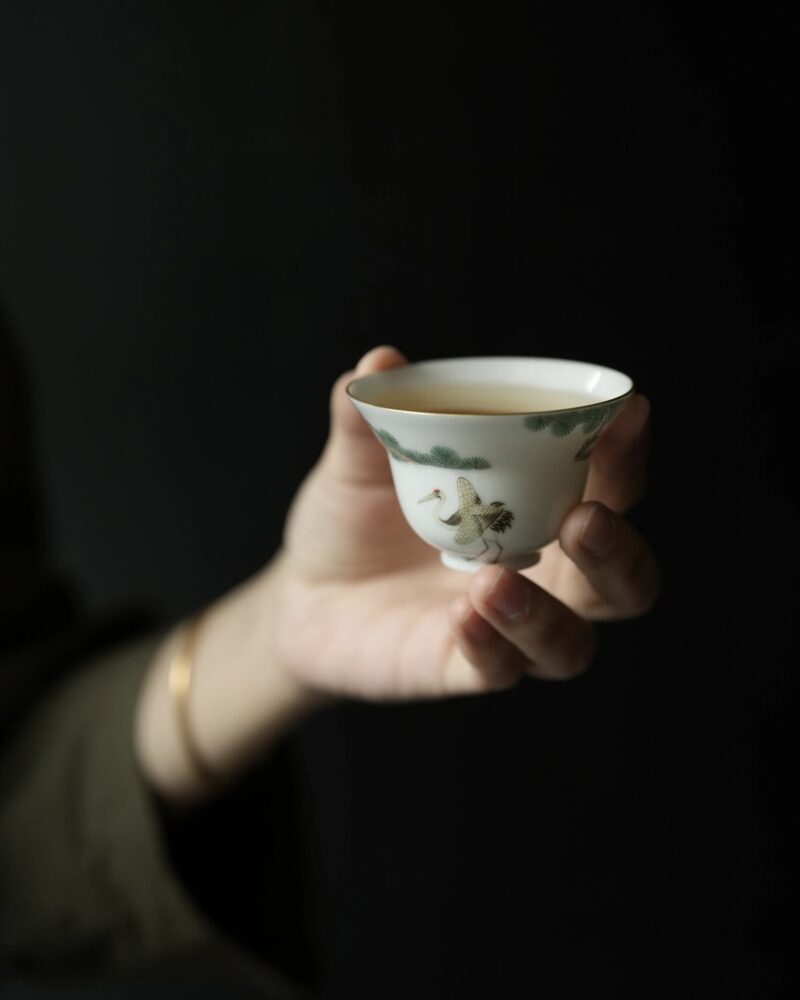 Handmade-Ceramic-Pine-Crane-60ml-Host-Tea-Cup-3 Handmade Ceramic Pine Crane 60ml Host Tea Cup