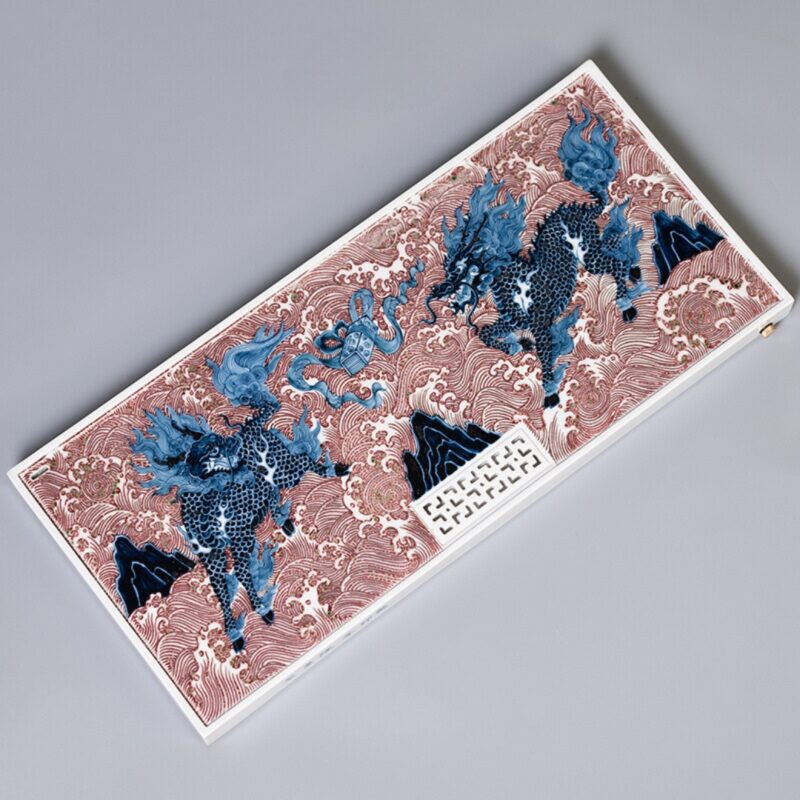 Handmade Ceramic Underglaze Red Qilin Chinese Tea Tray (1) Handmade Ceramic Underglaze Red Qilin Chinese Tea Tray