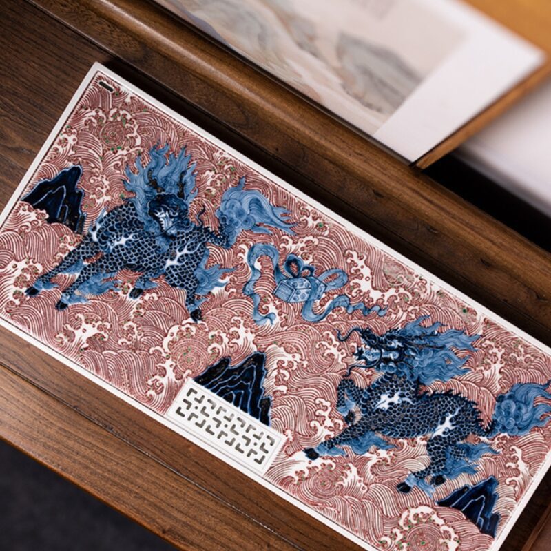 Handmade Ceramic Underglaze Red Qilin Chinese Tea Tray (5) Handmade Ceramic Underglaze Red Qilin Chinese Tea Tray