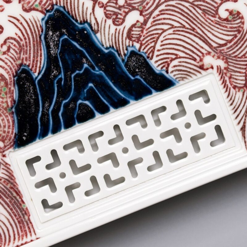 Handmade Ceramic Underglaze Red Qilin Chinese Tea Tray (8) Handmade Ceramic Underglaze Red Qilin Chinese Tea Tray