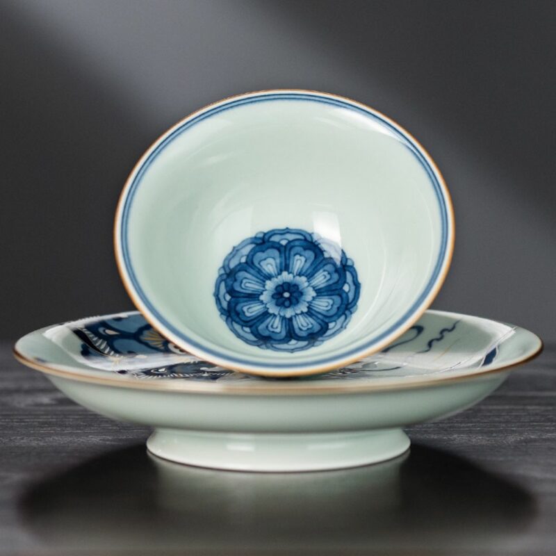 Handmade Dunhuang Art  Ceramic Fen Cai and Gold-Silver Inlaid Lotus and Deer 110ml Gaiwan