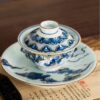 Handmade Dunhuang Art  Ceramic Fen Cai and Gold-Silver Inlaid Lotus and Deer 110ml Gaiwan
