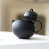 Handmade Mutton Fat Jade,Black Clay Day and Night 135ml Chinese Teapot (2) Handmade Mutton Fat Jade Day and Night 135ml Chinese Teapot