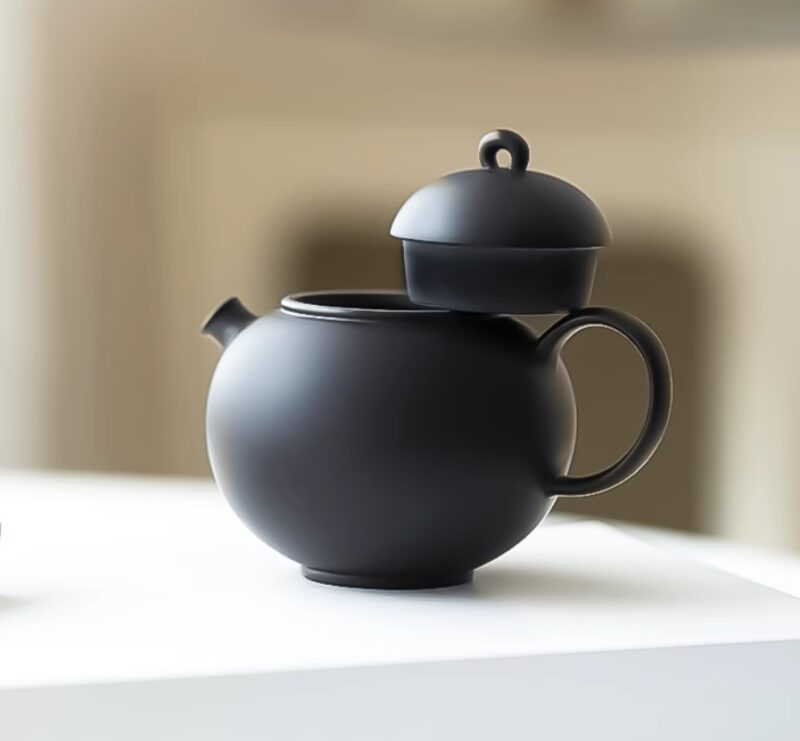 Handmade Mutton Fat Jade,Black Clay Day and Night 135ml Chinese Teapot (2) Handmade Mutton Fat Jade Day and Night 135ml Chinese Teapot