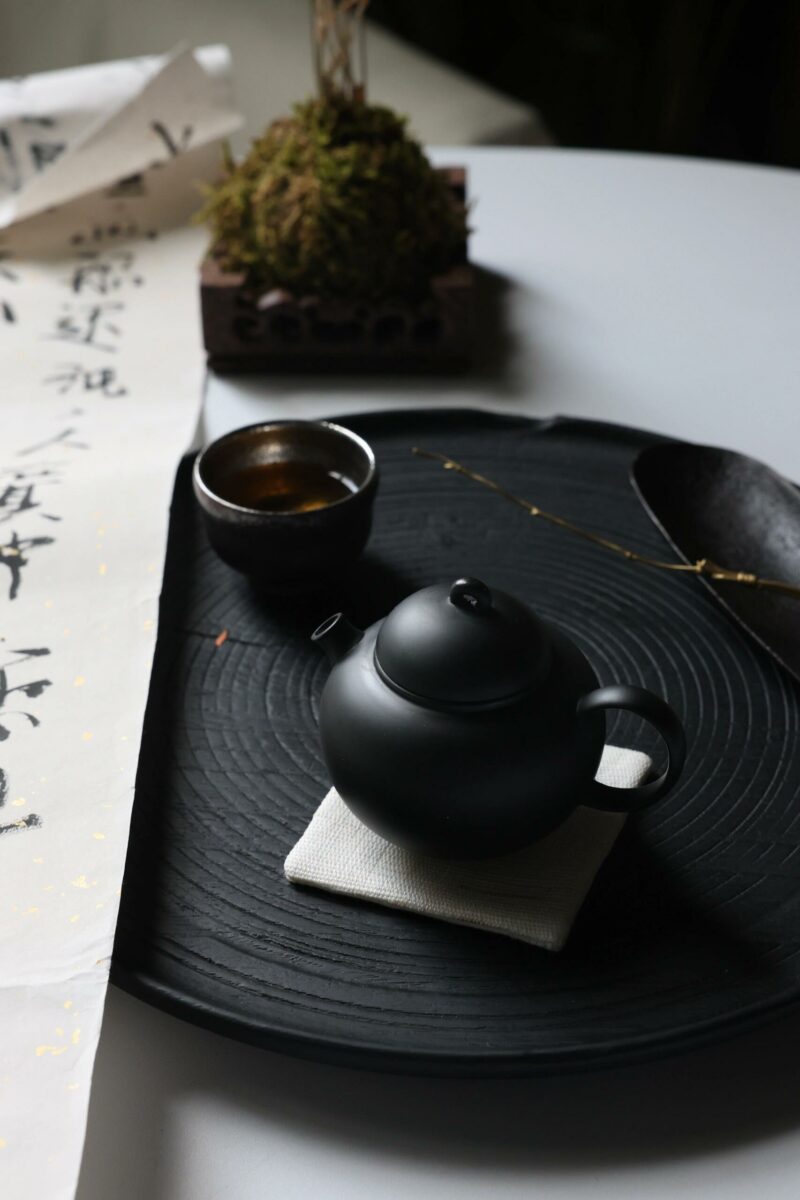 Handmade Mutton Fat Jade,Black Clay Day and Night 135ml Chinese Teapot (3) Handmade Mutton Fat Jade Day and Night 135ml Chinese Teapot