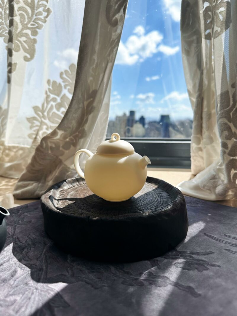 Handmade Mutton Fat Jade,Black Clay Day and Night 135ml Chinese Teapot (5) Handmade Mutton Fat Jade Day and Night 135ml Chinese Teapot