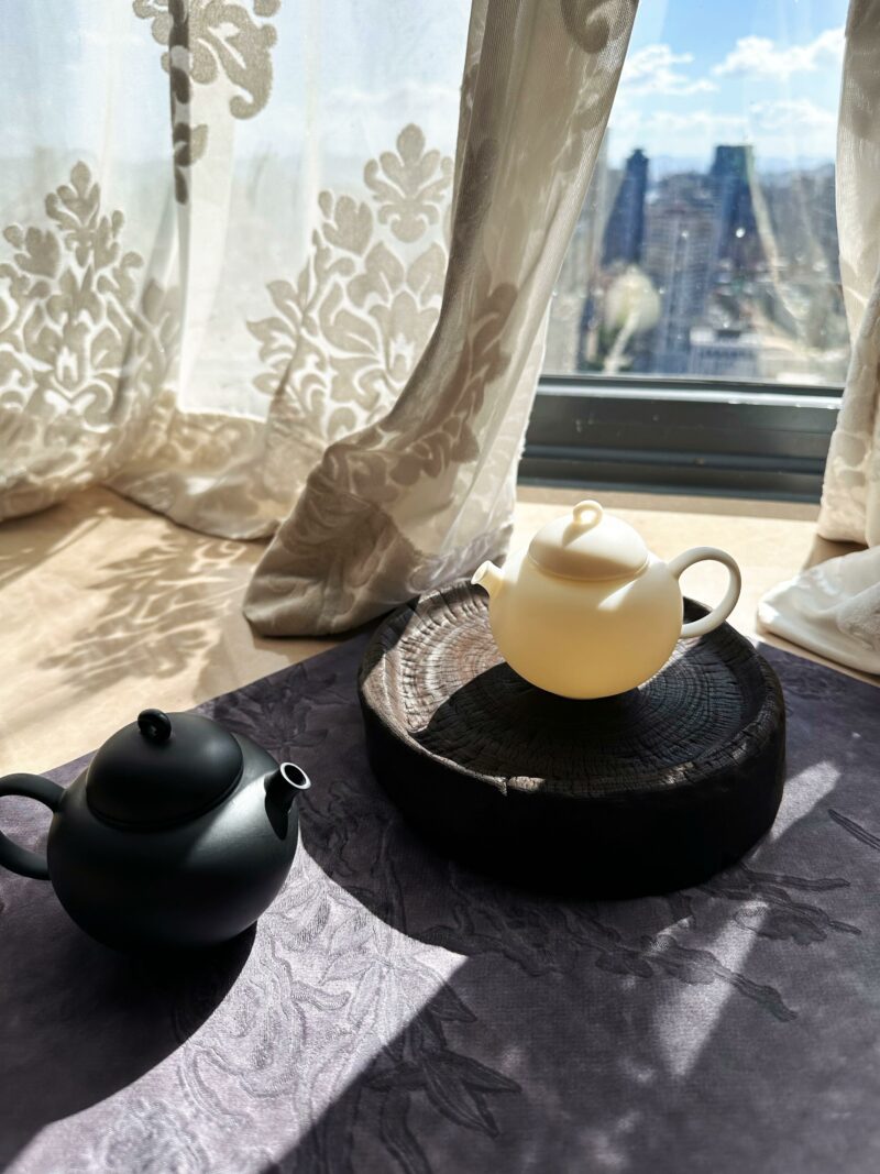 Handmade Mutton Fat Jade,Black Clay Day and Night 135ml Chinese Teapot (6) Handmade Mutton Fat Jade Day and Night 135ml Chinese Teapot