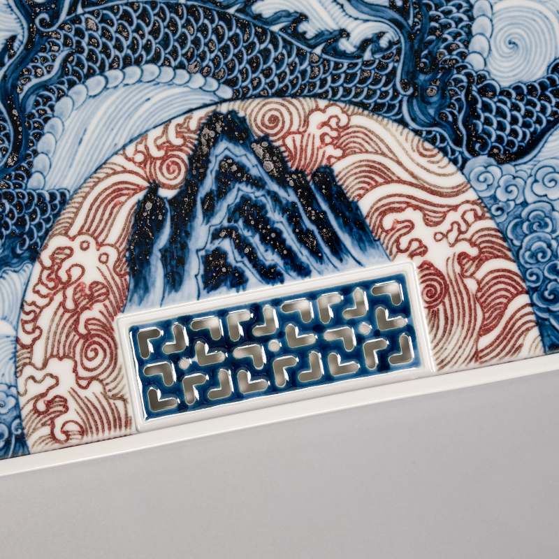 Handmade Underglaze Red Ceramic Dragon Soaring Chinese Tea Tray (1) Handmade Underglaze Red Ceramic Dragon Soaring Chinese Tea Tray