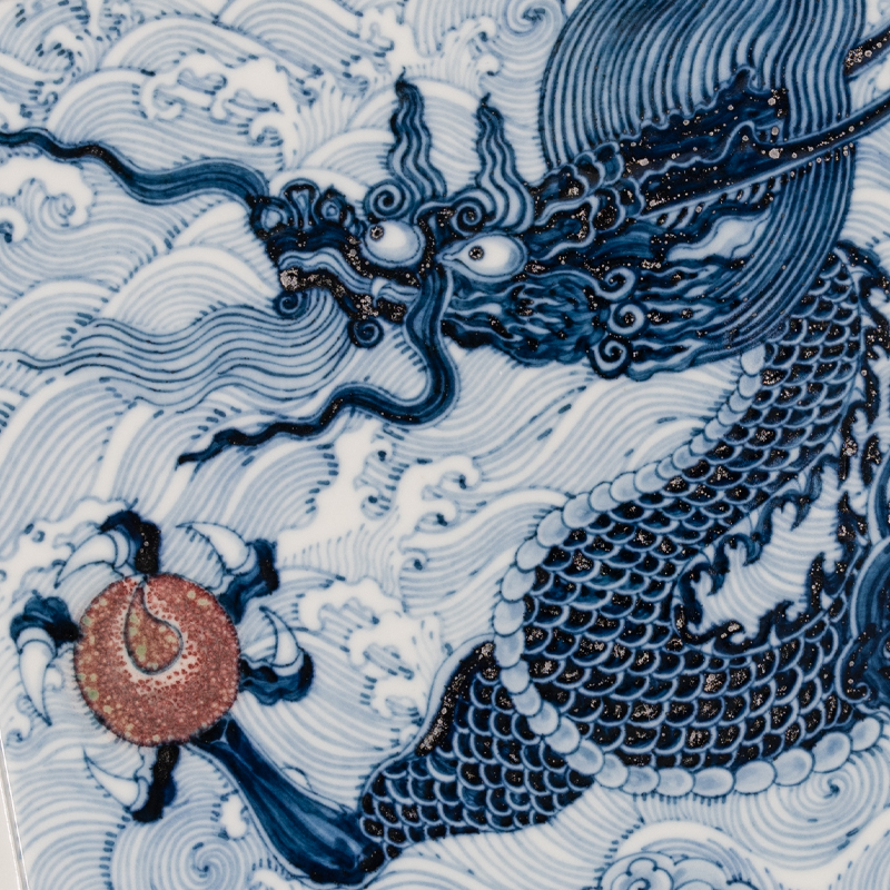 Handmade Underglaze Red Ceramic Dragon Soaring Chinese Tea Tray (2) Handmade Underglaze Red Ceramic Dragon Soaring Chinese Tea Tray