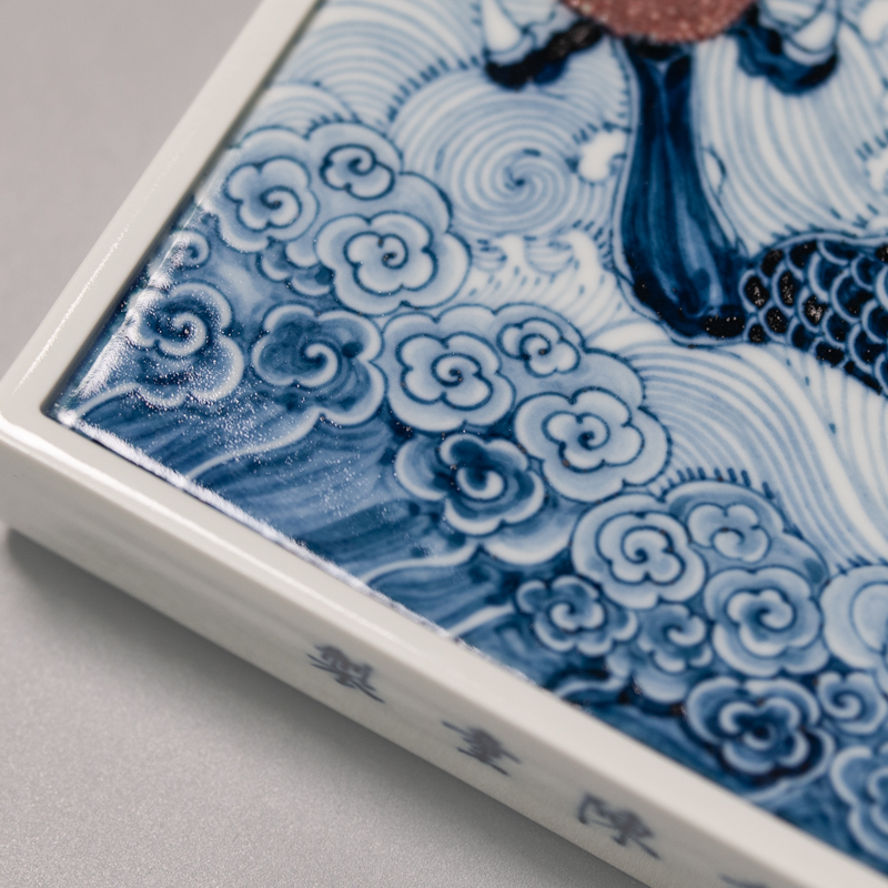 Handmade Underglaze Red Ceramic Dragon Soaring Chinese Tea Tray (3) Handmade Underglaze Red Ceramic Dragon Soaring Chinese Tea Tray