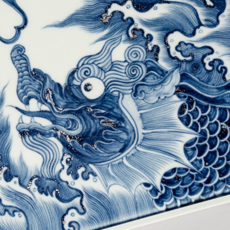 Handmade Yuan Qinghua with Dueling Dragons Chinese Tea Tray