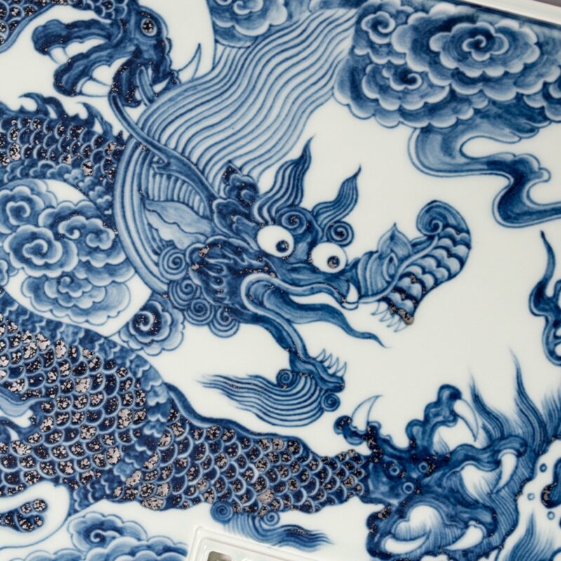 Handmade Yuan Qinghua with Dueling Dragons Chinese Tea Tray
