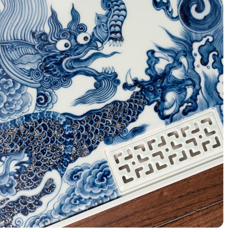 Handmade Yuan Qinghua with Dueling Dragons Chinese Tea Tray