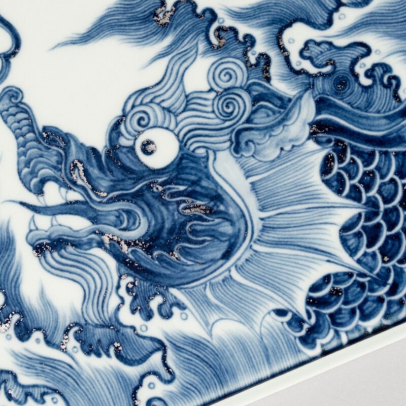 Handmade Yuan Qinghua with Dueling Dragons Chinese Tea Tray