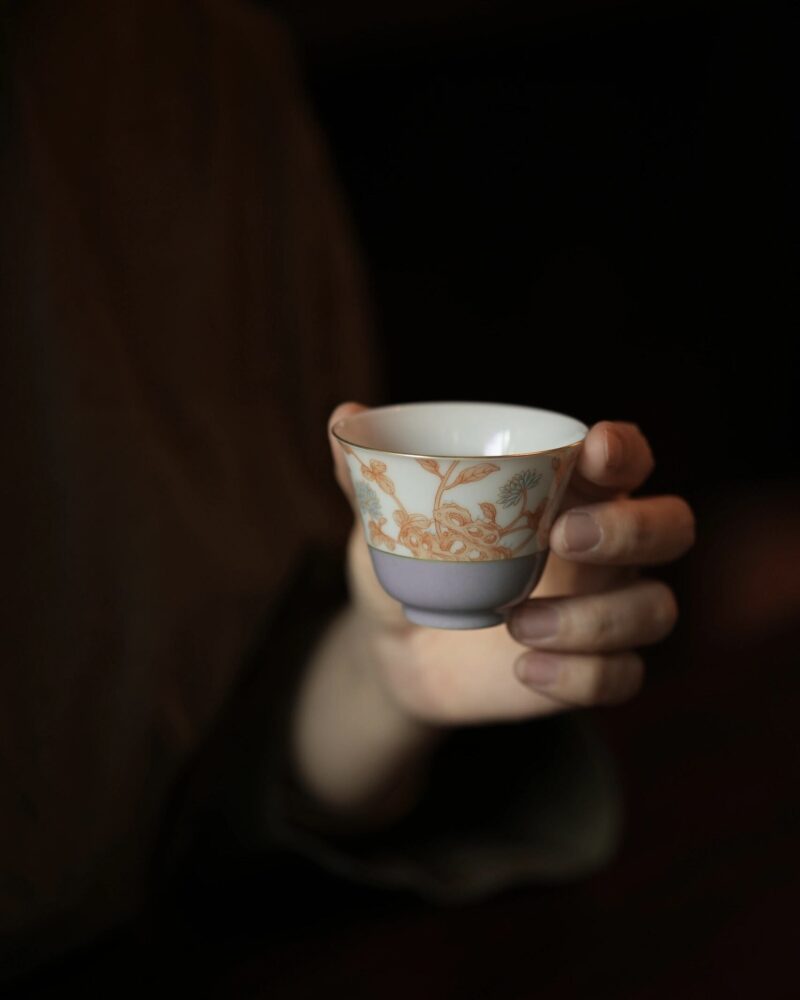 HandmadeCeramic-Purple-Chrysanthemums-60ml-Host-Tea-Cup-1 Handmade Ceramic Purple Chrysanthemums 60ml Host Tea Cup