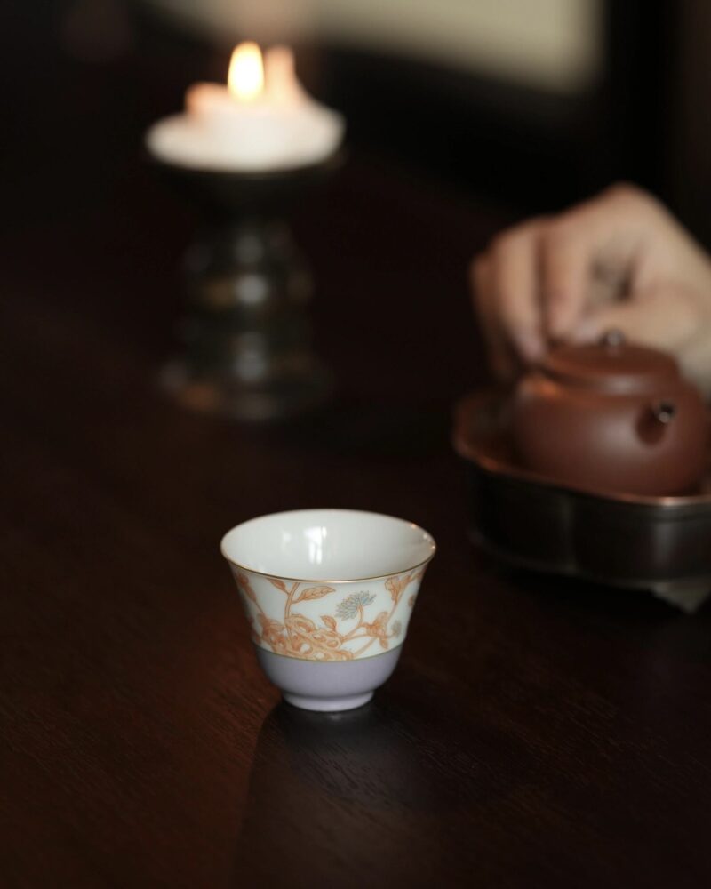 HandmadeCeramic-Purple-Chrysanthemums-60ml-Host-Tea-Cup-3 Handmade Ceramic Purple Chrysanthemums 60ml Host Tea Cup