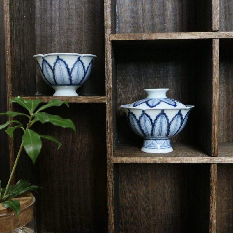 Qinghua-Ceramic-Banana-Leaf-70ml-Gaiwan-15 Preorder - Qinghua Ceramic Banana Leaf 70ml Gaiwan