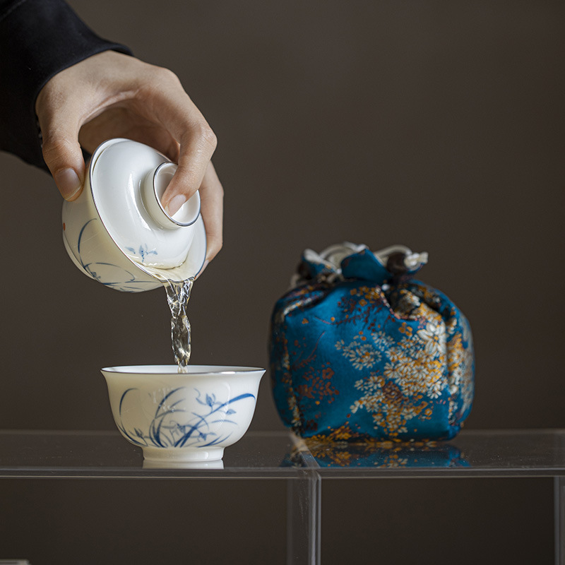 Qinghua-White-Porcelain-Orchid-100ml-Tea-Set-4 Qinghua White Porcelain Orchid 100ml Travel Tea Set