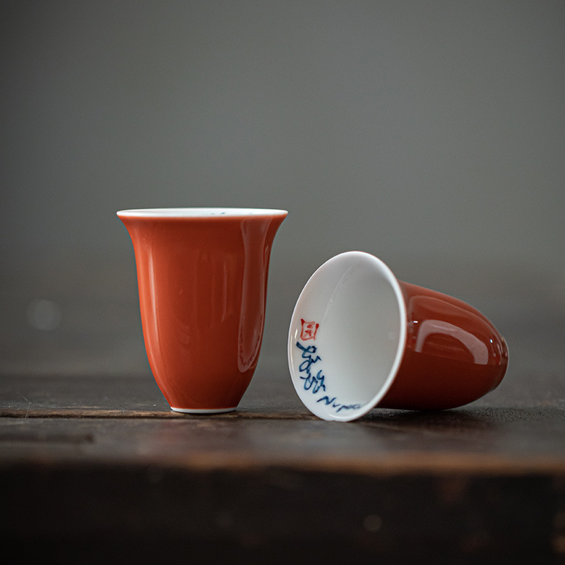 Red-Glaze-Qinghua-Poem-30ml-Tea-Cup-3 Red Glaze Qinghua Poem 120ml Gaiwan