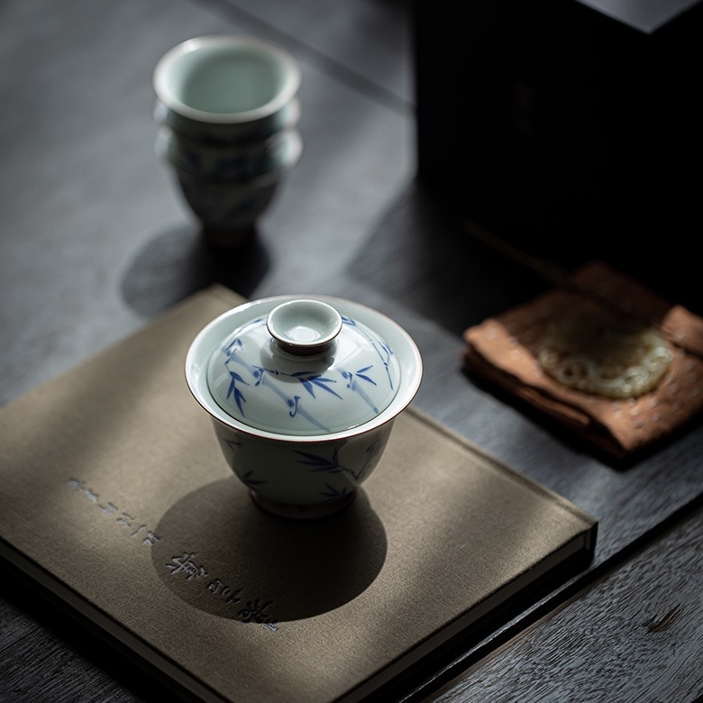 Vintage-Qinghua-Ceramic-Bamboo-110ml-Gaiwan-1 Vintage Qinghua Ceramic Bamboo 110ml Gaiwan