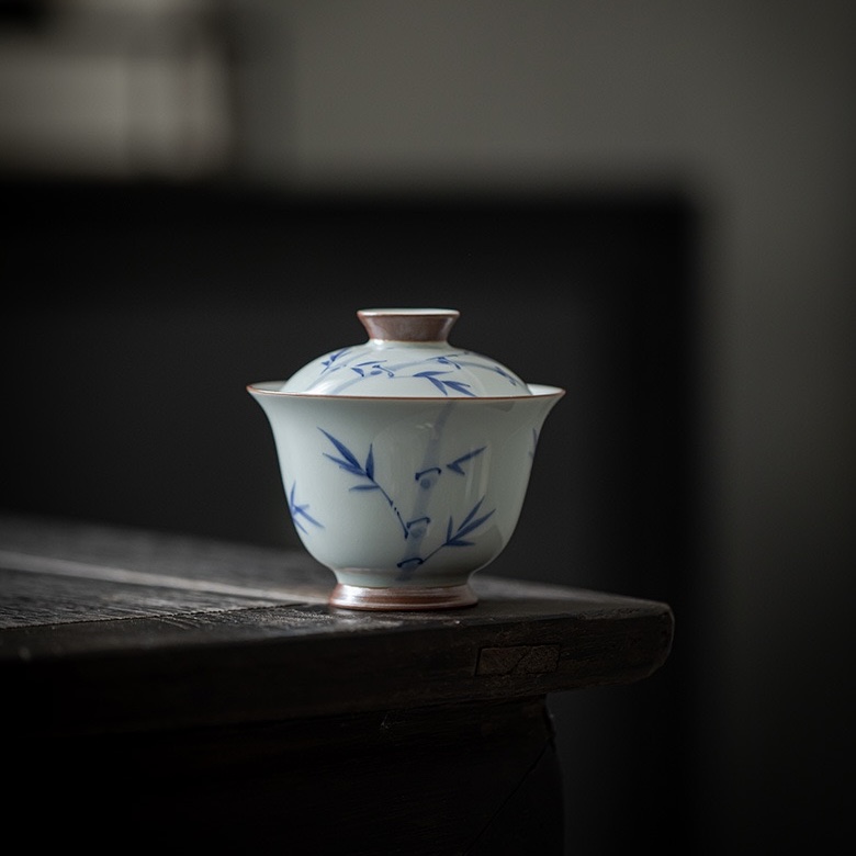 Vintage-Qinghua-Ceramic-Bamboo-110ml-Gaiwan-6 Vintage Qinghua Ceramic Bamboo 110ml Gaiwan