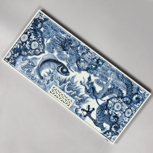 Yuan Qinghua hand-painted Fish and Dragons Chinese Tea Tray