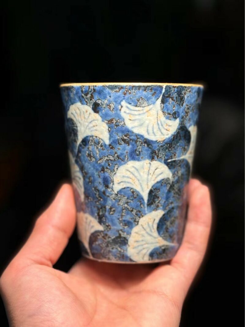 a93bab013b7995aafeea2a8520e1999 Handmade Ceramic Blue Ginkgo Leaf Green Tea 280ml Tea Cola Coffee Cup