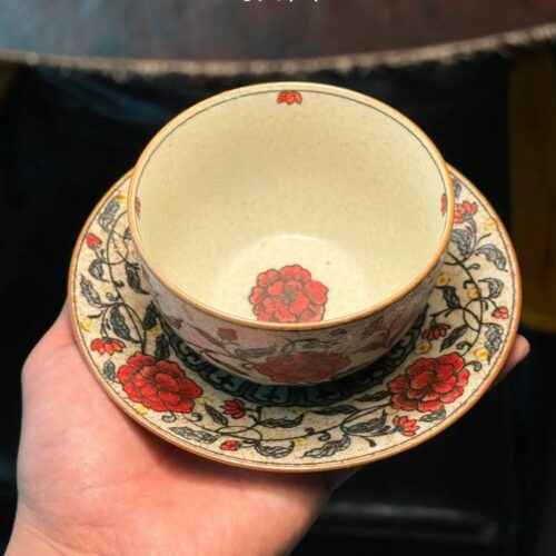 andmade Ceramic Red Camellia Blossom 240ml Tea Cup Coffee Set (1) Handmade Ceramic Red Camellia Blossom 240ml Tea Cup Coffee Set