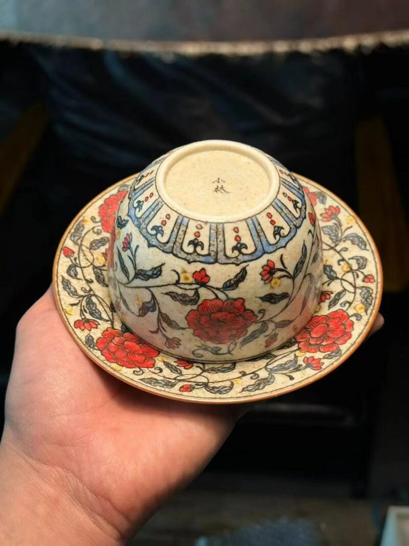 Handmade Ceramic Red Camellia Blossom 240ml Tea Cup Coffee Set