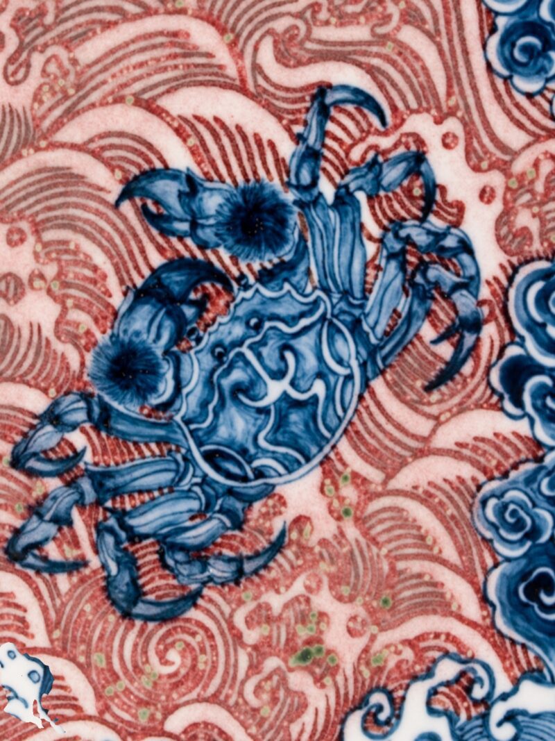 主图-04-2 Handmade Underglaze Red Ceramic Auspicious Crab Chinese Tea Tray